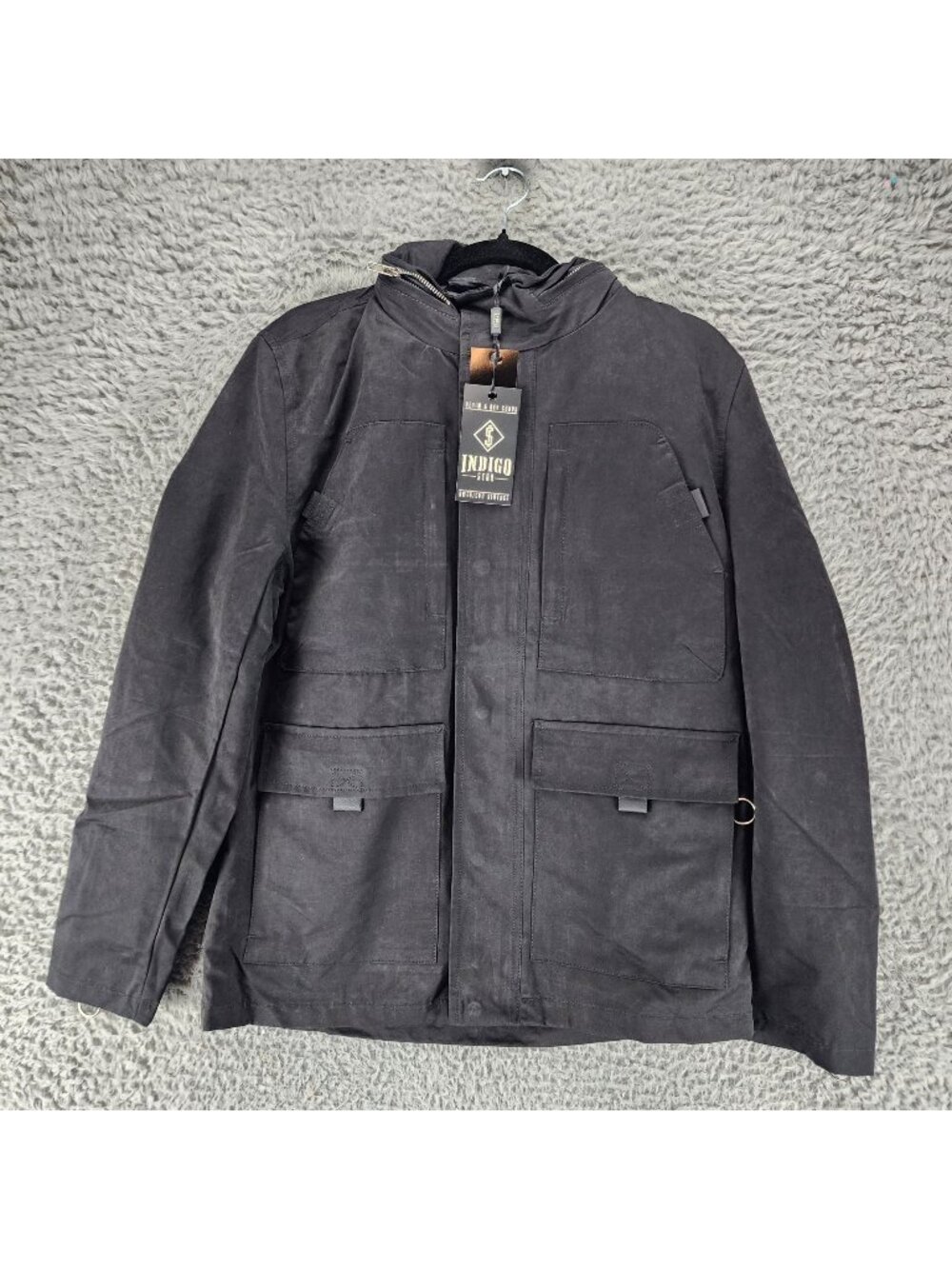 Indigo Star Jacket Mens Small Black Long Sleeve Button Up Military Field *NWT*